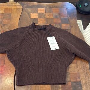 Zara Dark Brown Women's Crew Neck Sweater Sz S NWT